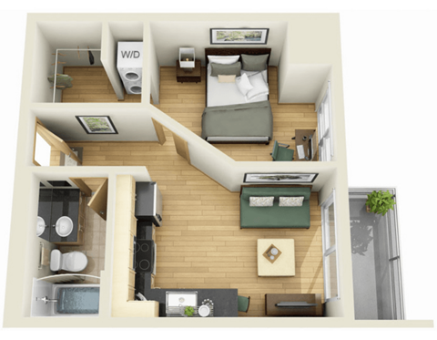 Floor plan for 1 bed, 1 bath, 463 sqft